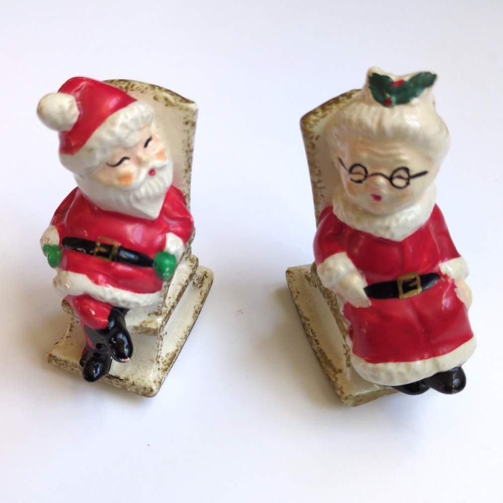 Vtg‎ Enesco Salt Pepper Shakers Red Santa Mrs Claus Rocking Chair Vintage Japan